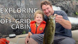 Exploring Around our New Off-Grid Cabin - Bass Fishing, Canoeing & Heavy Rains