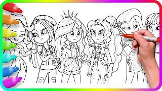 EQUESTRIA GIRLS Coloring Pages - The Dazzlings. How to color My Little Pony. Easy Drawing Tutorial