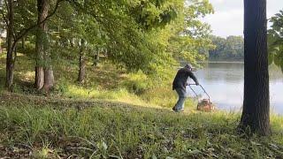 Weed eating a huge backyard ￼