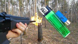 Shotgun Saiga 12 vs Big Lighter