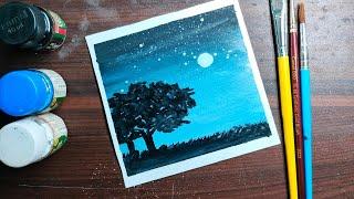 Eas night painting with tree |  poster color