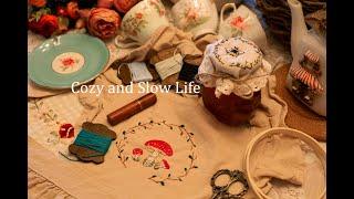 Daily and cozy routine | Mushroom Embroidery and Cooking | Slow Living