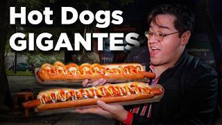 Hot Dogs GIGANTES de MEDIO METRO con Arrachera y carne al Pastor