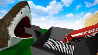 Cars Falls Down Stairs, Through Shredder Factory, Into Giant Shark's Mouth | Teardown