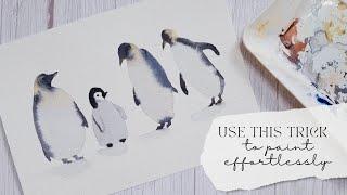 EASY and FUN watercolor painting for beginners. How to paint a penguin?