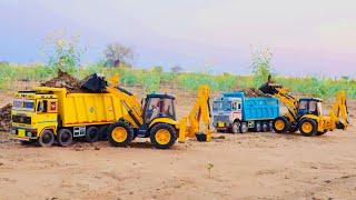 JCB 5cx backhoe loading cow dang in Tata truck 2518 and Tata tipper truck | jcb dumper