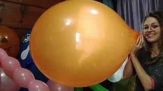 BIG LOUD B2P Balloon Popping Orange Tuftex Looner Girl Blow To Pop Huge Balloons Puffy Cheeks