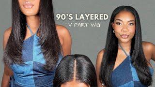 The Perfect 90's Layered Yaki Textured Middle V Part Wig For Natural & Relaxed Hair Ft. My First Wig