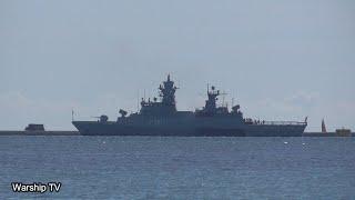 GERMAN CORVETTE FGS MAGDEBURG F261 PASSES BRITTANY FERRIES MV PONT AVEN IN PLYMOUTH SOUND 13-9-24