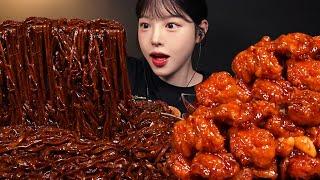 Crunchy Seasoned Spicy Chicken and Jajang Ramyeon Mukbang ASMR