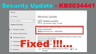 Security Update for Windows 10 Version 22H2 for x64-based Systems (KB5034441) Download Error