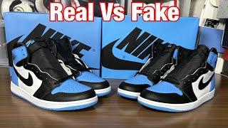 Air Jordan 1 UNC Toe Real Vs Fake Review W/blacklight and weight comparisons.