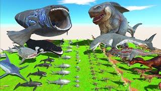 Aquatics Revolt Battle with Bloop + Megalodon + Whale VS Team Megalodon Rex + King Shark + Dinosaurs