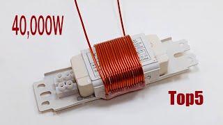 Top5 amazing electric free energy generator 240V electricity Condenser 50KV Light Bulb activity