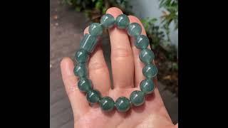 Bluish Green Jade Bracelet - Round Beads (NJBA152)