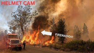 PARK FIRE HELMET CAM - CAL FIRE EMERGENCY BACKFIRE OPERATION, CLOSE-RANGE RETARDANT DROPS