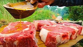 Cooking MOUTHWATERING Steaks on Stones (The Primitive Way!!) | ASMR Relaxing Cooking