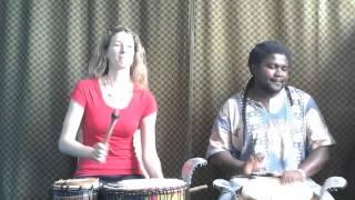 Juma Drums jamming on the djembe and bass drum - Dingiswayo Juma and Charlotte