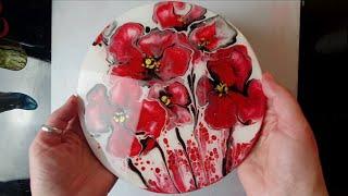 Painting RED Poppies with a Straw!? | Straw Blow and Swipe Technique - Acrylic Pouring ABCreative