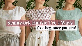 The Perfect Woven Tee 3 Ways: Seamwork Hansie Sew-Along｜Free Beginner Sewing Pattern 🪡