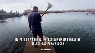 Na falta de barcos, palestinos usam portas de geladeiras para pescar