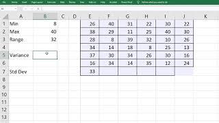 Range, Variance, Standard Deviation in Excel