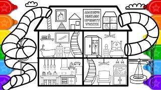 Learn Drawing and Learn to Color Glitter Slide House Coloring Page for Kids