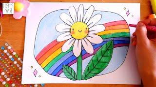 Как нарисовать РОМАШКУ поэтапно для детей | Радуга | Рисуем цветы Летний рисунок | Няня Уля