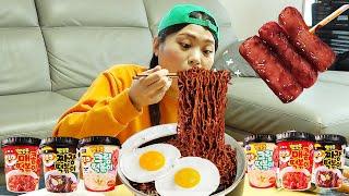 Pororo Black Noodle Tteokbokki Hotdog Mukbang DONA