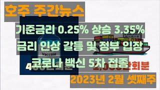 [호주 뉴스]  기준금리 0.25% 상승 3.35% / 금리인상 갈등 및 정부 입장 발표 / 코로나 백신 5차 추가접종 (2023년 2월 셋째주)