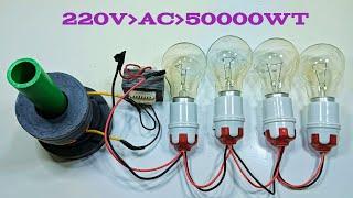 220v 5000wt AC free electricity generator made using 1.3 rm copper wire transformer & magnet power