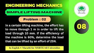 How to find Load lifted by given effort | Simple Lifting Machine Problem - 02 (V-08)