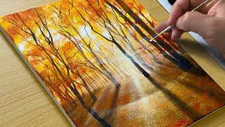 Easy Way to Paint a Autumn Forest / Acrylic Painting for Beginners