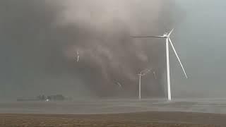 INSANE TORNADO PIPE intercept with windmills toppled near Greenfield, Iowa!