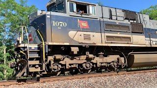 NS Wabash Unit Passes In Front Of Haunted House & CSX With Horn Salute Passes Behind Haunted House