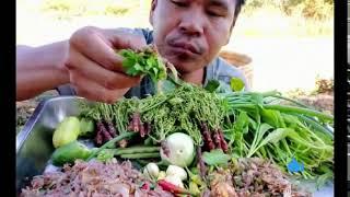 ASMR eating raw small shrimp  with vegetable _ Spicy thai food eating _ mukbang thailand