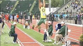 Ashton Eaton competes in the decathlon 100M, long jump and shot put