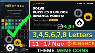 Theme Meme Coins WOTD | Binance Crypto WODL Answers Today | All Letters WOTD