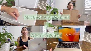 Macbook air M2 chip unboxing *starlight* || Accessory haul