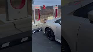 2023 Nissan Leaf SV+ using Tesla Charger #tesla #nissanleaf #nissan #starbucks  #electric #lectron