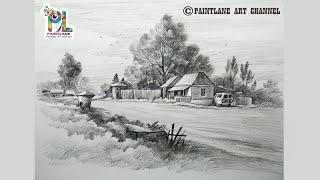How to draw village street landscape and Pencil Shading || Pencil sketch