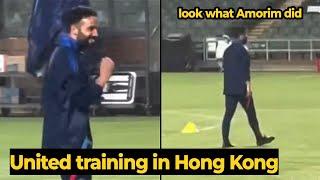Ruben Amorim lead team training in the rain in Hong Kong 2025 - Maguire, Onana, Dalot in India