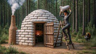 Build a Warm Secret Shelter from Dirt Bags, Bushcraft Survival Skills in The Rain