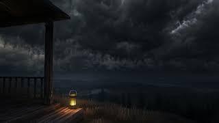 Thundery Night on Cabin Porch Ambience | Calm Before the Storm, Deep Rolling Thunder Sounds, 3 HOURS
