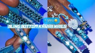 Bling  Kawaii Nails W/ Crystal Bottoms 🩵 | Spinning Nail Charm?!  #nail #nailtutorial