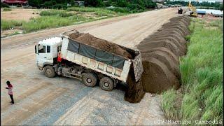 Incredible Experience Operating Of Project Filling Land Dozer Leveling & Dump Truck Unloading Sand