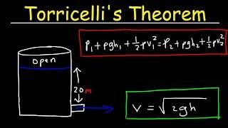 Torricelli's Theorem & Speed of Efflux, Bernoulli's Principle, Fluid Mechanics - Physics Problems