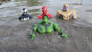 Find avengers toys in the mud, spider-man, venom, hulk, thanos, superhero toys