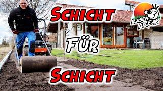 RASENFLÄCHE für NEUSAAT - Mutterboden Schicht für Schicht aufbauen - WOLLRASEN zum Nachsäen kommt!