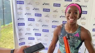 Keni Harrison talks after 1st Place finish in 100mH at NYC Grand Prix